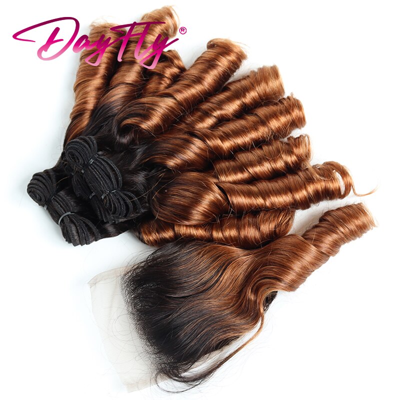    4 + 1 Bouncy Curly With Closure T1b 30 Ŭ  ̺  Ombre Human Hair Bundles With Closure